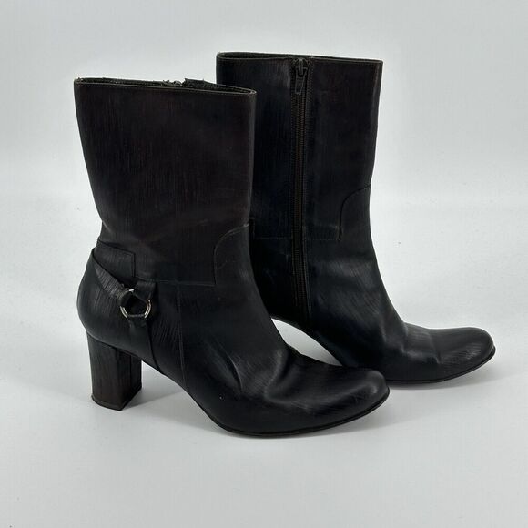John Varvatos Block Heels Harness Boots F3013204 Sz 9.5 Moto Hand Made In Italy - Picture 1 of 10